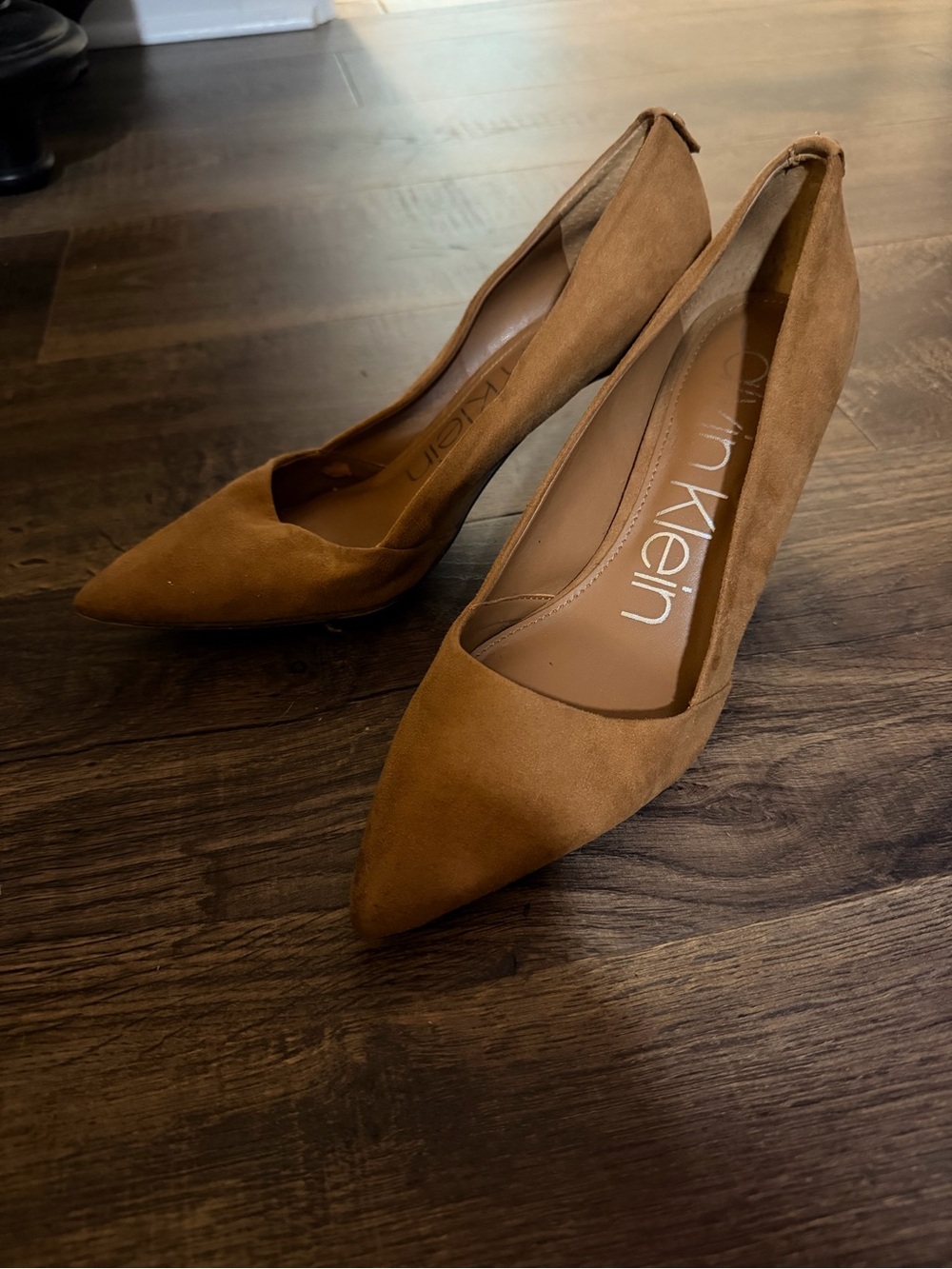 Calvin Klein Cognac Suede Pointed-Toe Pumps